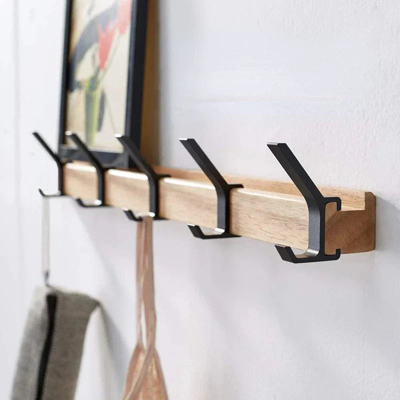 Wall-Mounted Coat Rack with Movable Double Hooks