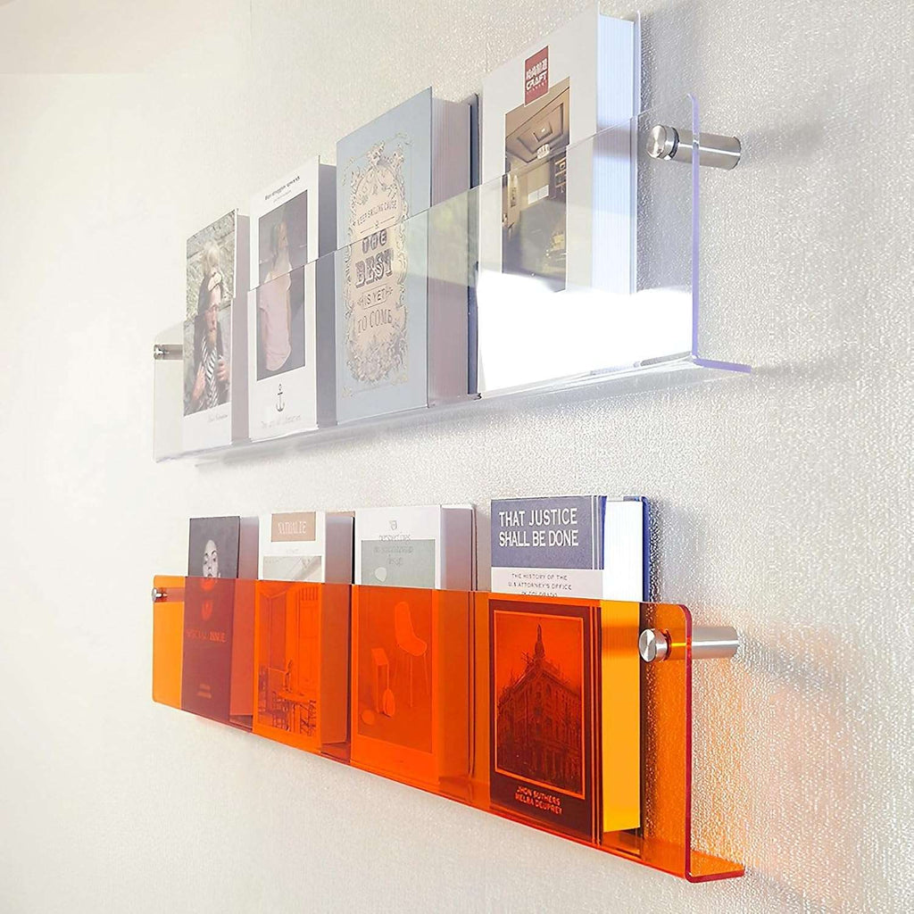 Wall-Mounted Magazine Shelf | Floating Clear Acrylic | S/M/L