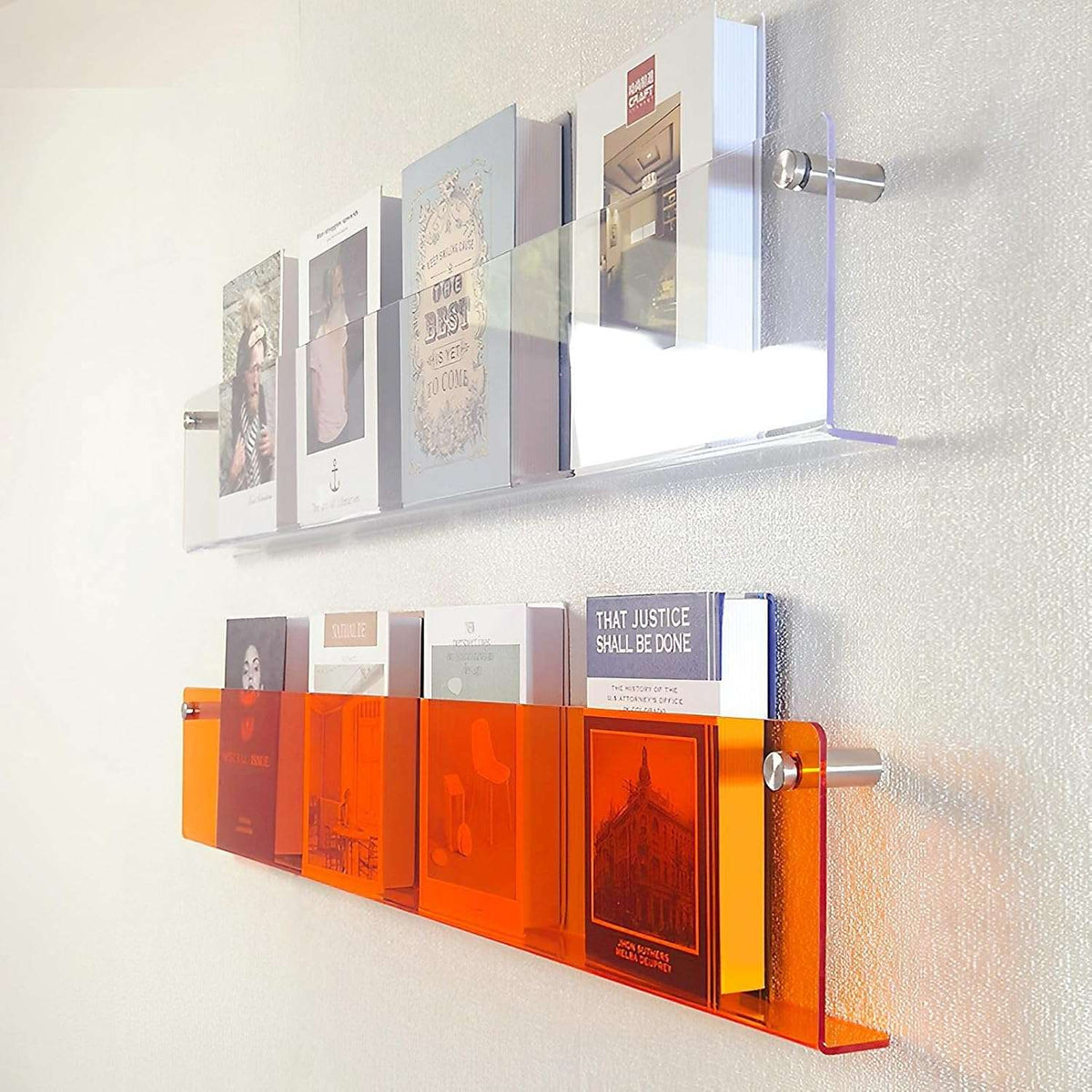 Wall-Mounted Magazine Shelf | Floating Clear Acrylic | S/M/L