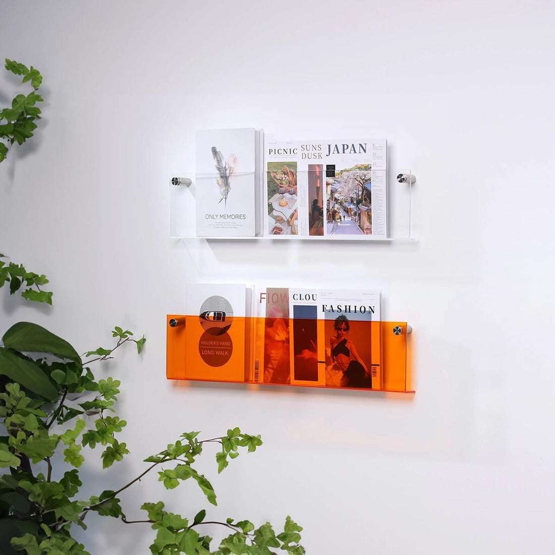 Wall-Mounted Magazine Shelf | Floating Clear Acrylic | S/M/L