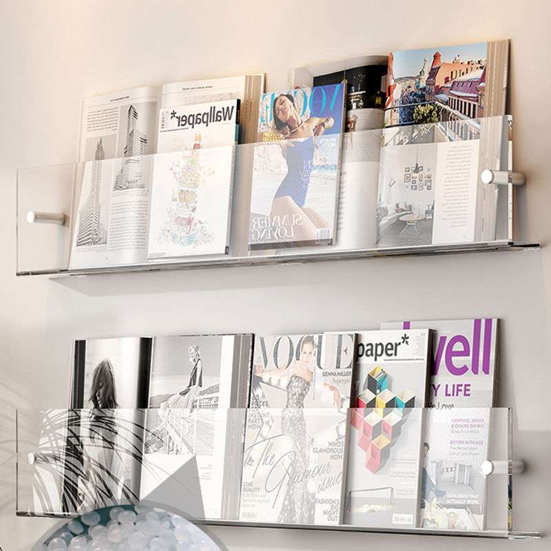 Wall-Mounted Magazine Shelf | Floating Clear Acrylic | S/M/L