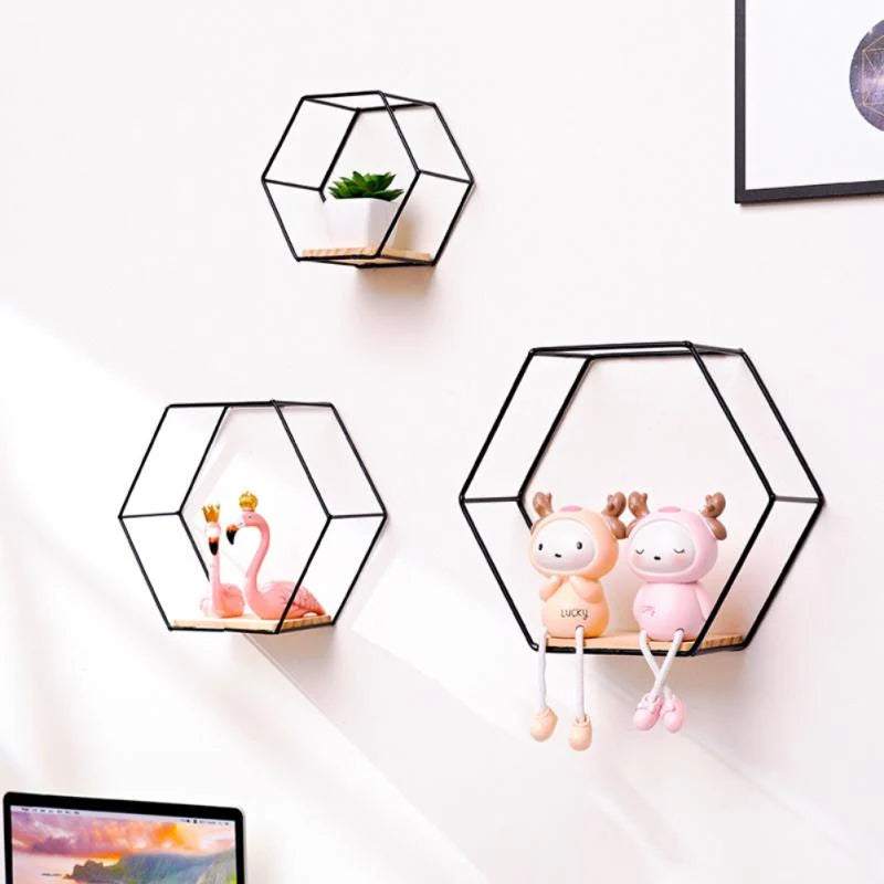 Wall Shelf | Hexagonal Gold Finish & Easy To Mount