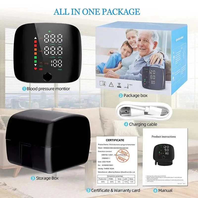 Wrist Blood Pressure Monitor | Voice Alerts & Large LCD