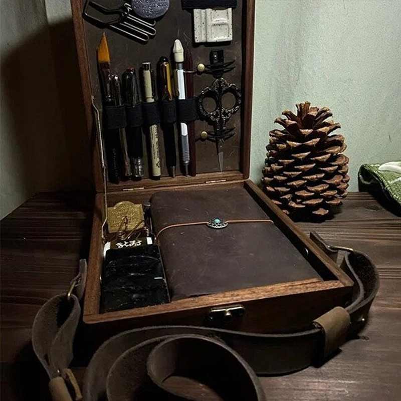 Writing Box | Walnut Finish & Leather Cover | A5